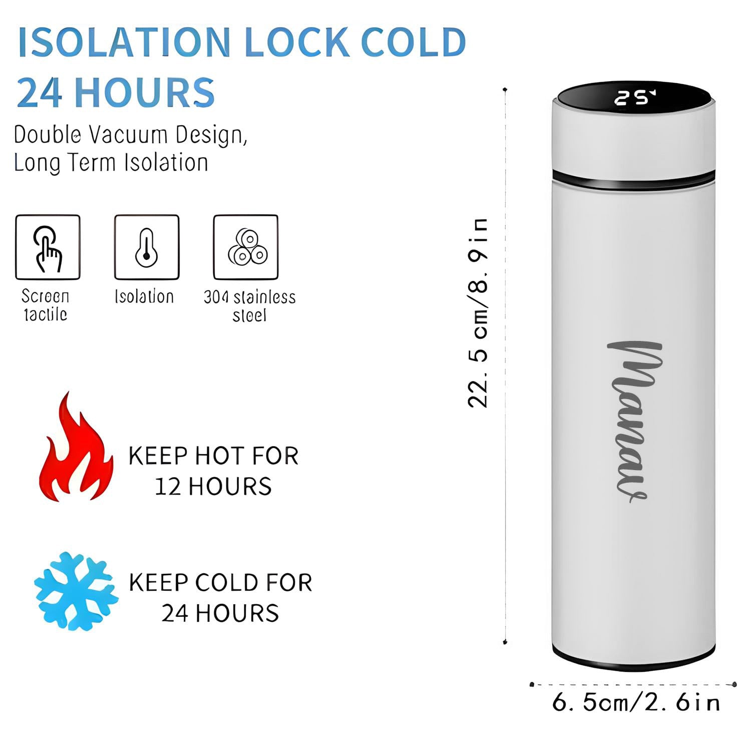 0726 Customized/Personalized Stainless Steel Smart Water Bottle with Smart LCD Temperature Touch | Gifting Custom Name Water Bottle | Gifts for Boyfriend/Girlfriend/Employee | 500ML 0726 Customized/Personalized Stainless Steel Smart Water Bottle with Smart LCD Temperature Touch | Gifting Custom Name Water Bottle | Gifts for Boyfriend/Girlfriend/Employee | 500ML